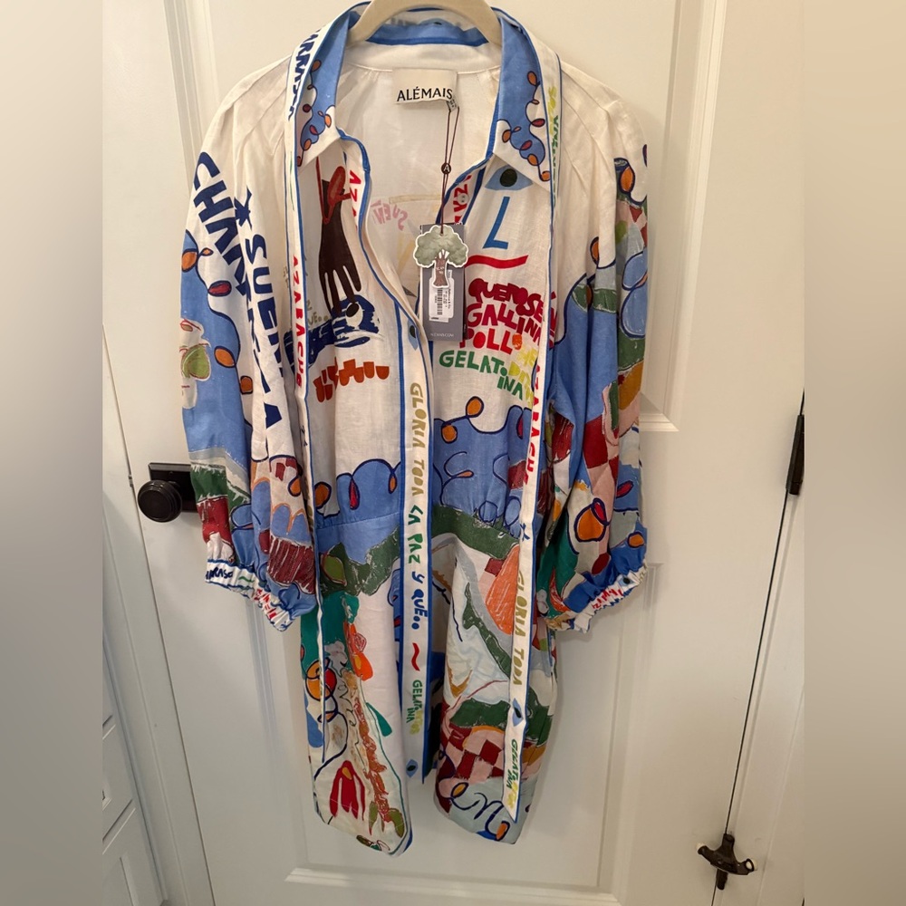 Nwt ALEMAIS shirtdress printed custom artwork in collaboration w Nadia Hernandez - Picture 5 of 9